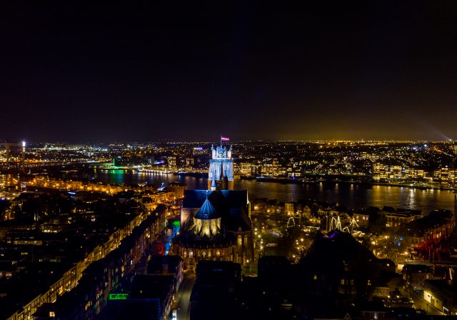 Grote Kerk Dordrecht Avond Drone