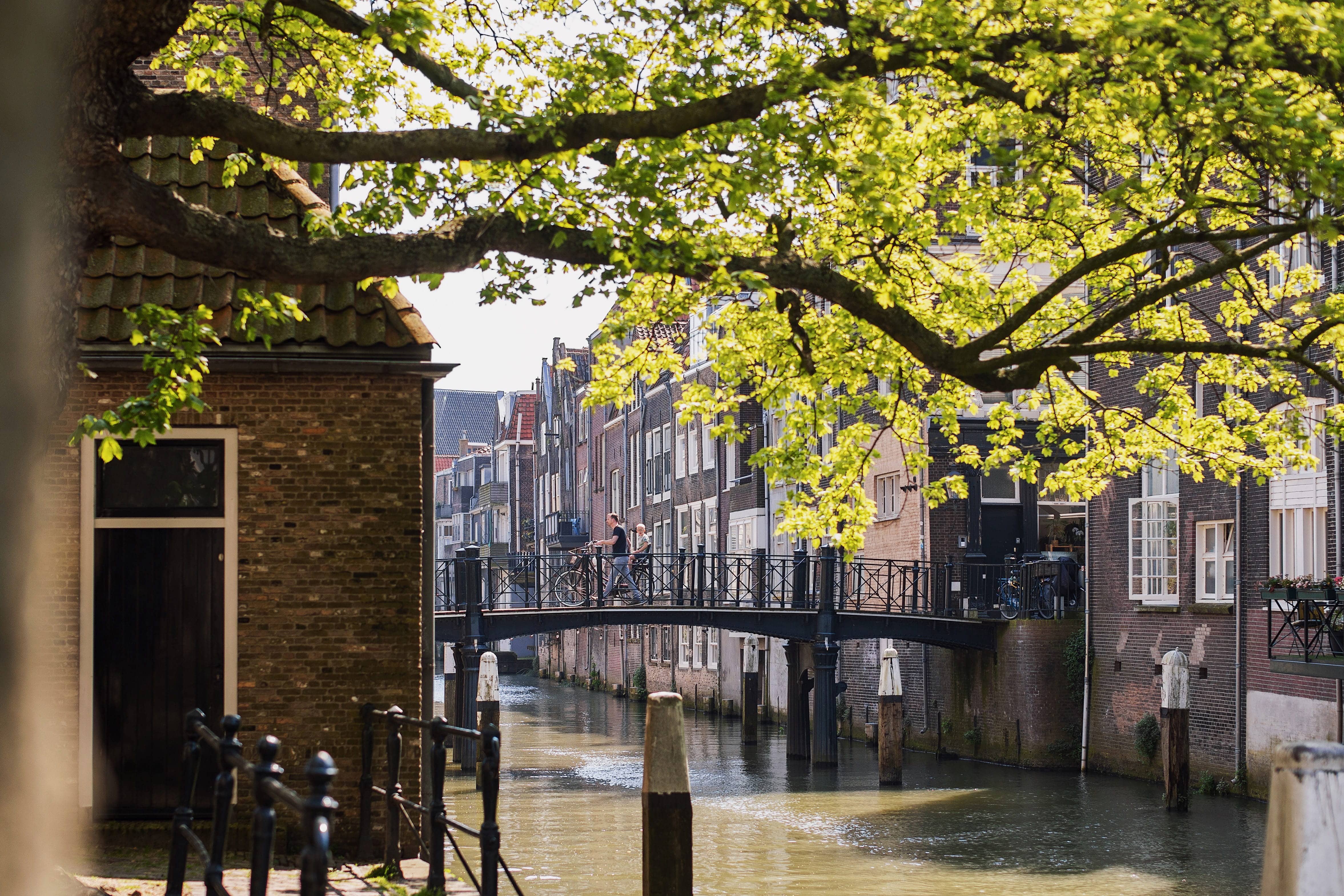 Pottenkade Voorstraathaven Pelserbrug fiets lente Dordrecht